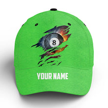 Load image into Gallery viewer, Personalized 8 Ball Water And Fire Billiard Hats For Men And Women, Custom Green Billiards Hat VHM0363
