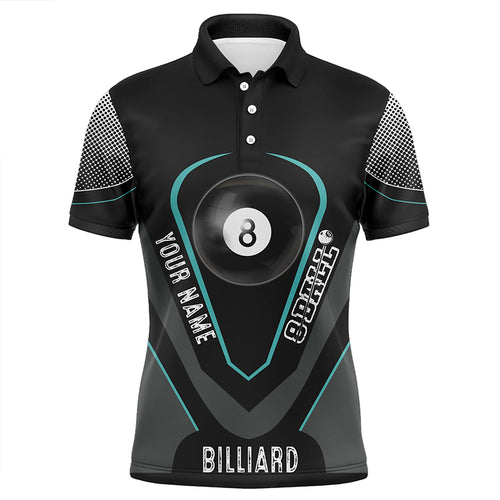 Personalized Style Black Blue 8 Ball Billiard 3D Polo Shirts For Men, Custom 8 Ball Pool Jerseys VHM1065