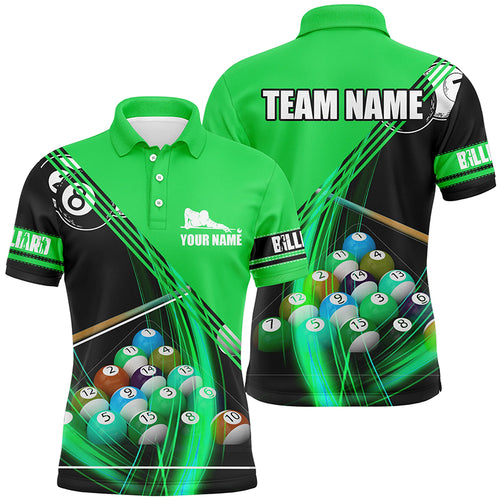 Personalized Billiard Balls Green 3D Polo Shirts For Men, Custom Player Billiards Pool Jerseys VHM0156