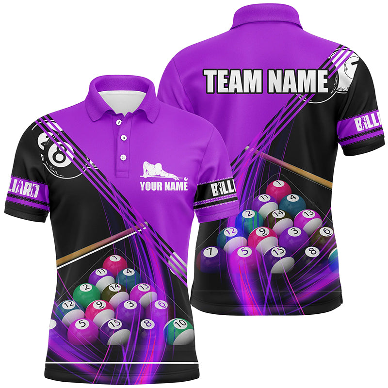 Personalized Billiard Balls Purple 3D Polo Shirts For Men, Custom Player Billiards Pool Jerseys VHM0159