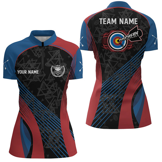 Personalized US Flag Colors Archery 3D Quarter-Zip Shirts For Women, Bows And Arrows Archery Jerseys VHM0585
