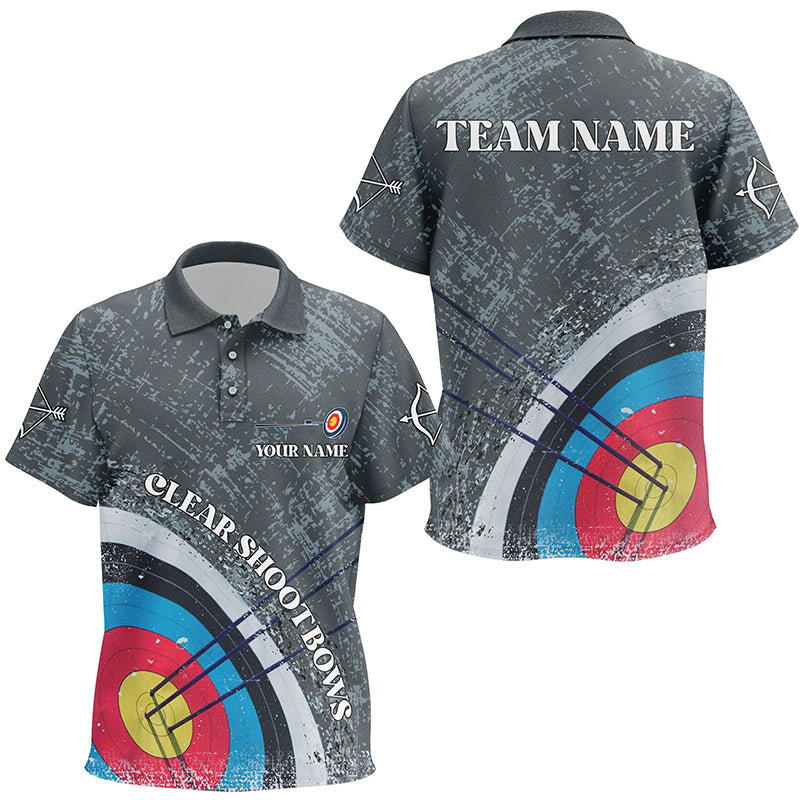 Personalized Vintage Grey 3D Target Archery Polo Shirts For Kids, Clear Shoot Bows Archery Shirts VHM0604