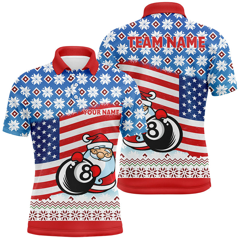 Personalized US Flag 8 Ball Pool With Santa Christmas Billiard Polo Shirts For Men, Billiard Shirts VHM0626