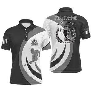 Personalized US Flag 8 Ball Billiard Polo Shirts For Men, 8 Ball Trophy Emblem Billiards Jerseys VHM0033