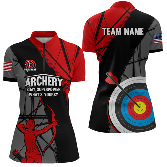 Personalized 3D Target Archery Silhouette Archer Quarter-Zip Shirts For Women, US Flag Archery Shirts VHM0634