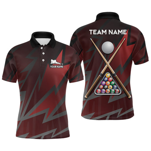Personalized Pool Player Billiards Red Black 3D Polo Shirts For Men, Custom Billiard Balls Jerseys VHM0435