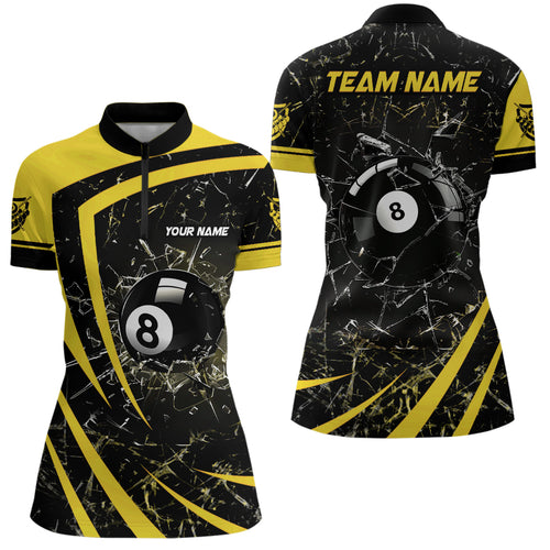 Personalized Yellow Glass Break 8 Ball Billiard Quarter Zip Shirt For Women Custom 8 Ball Pool Jersey VHM1152