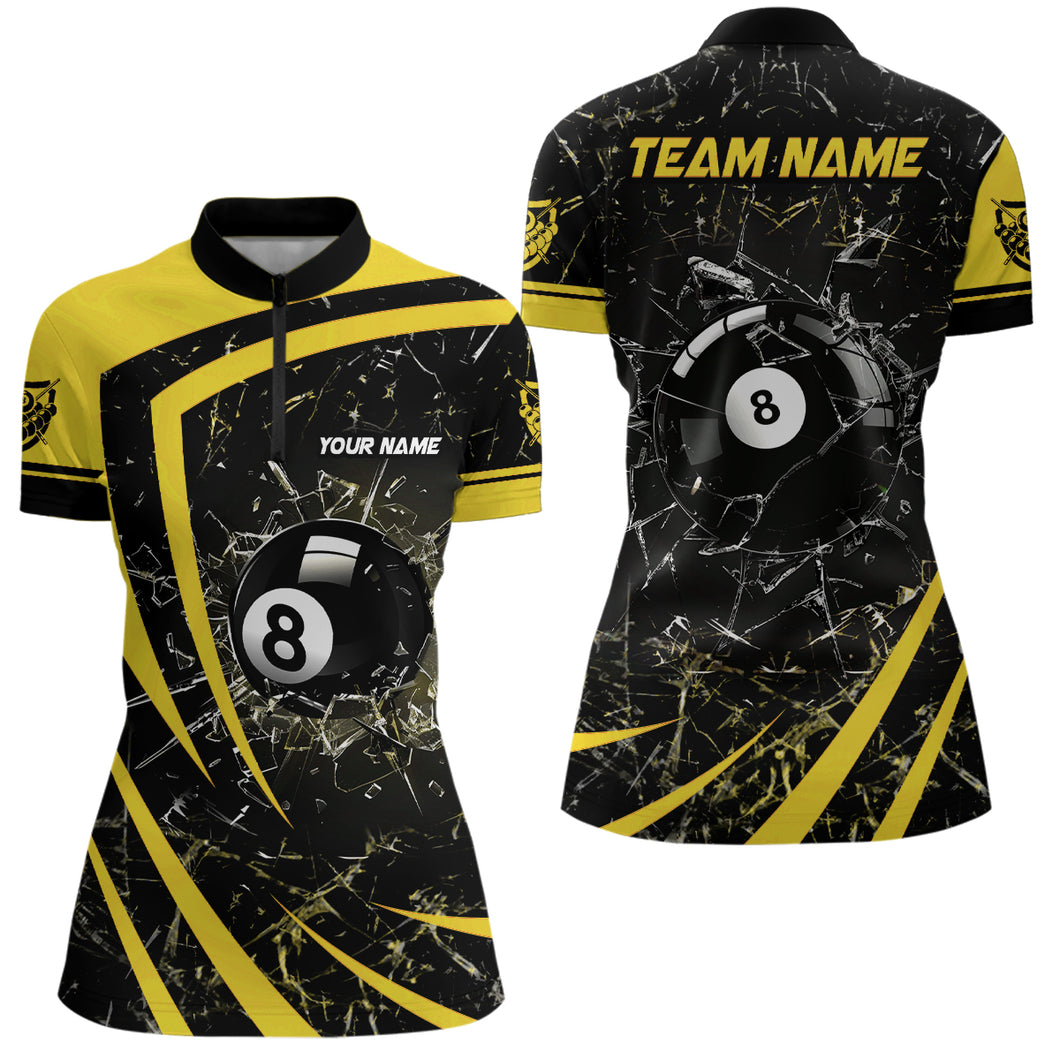 Personalized Yellow Glass Break 8 Ball Billiard Quarter Zip Shirt For Women Custom 8 Ball Pool Jersey VHM1152