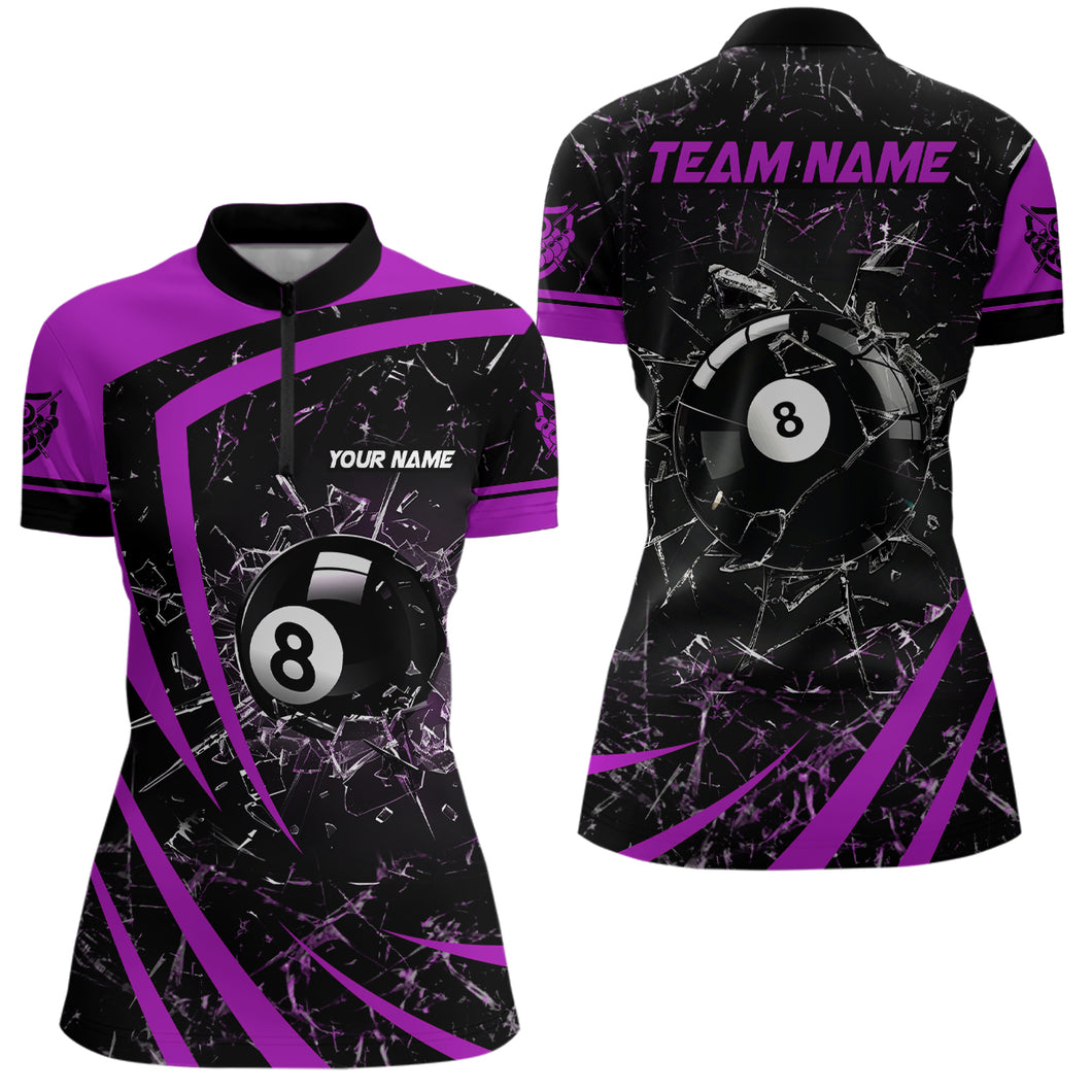 Personalized Purple Glass Break 8 Ball Billiard Quarter Zip Shirt For Women Custom 8 Ball Pool Jersey VHM1156