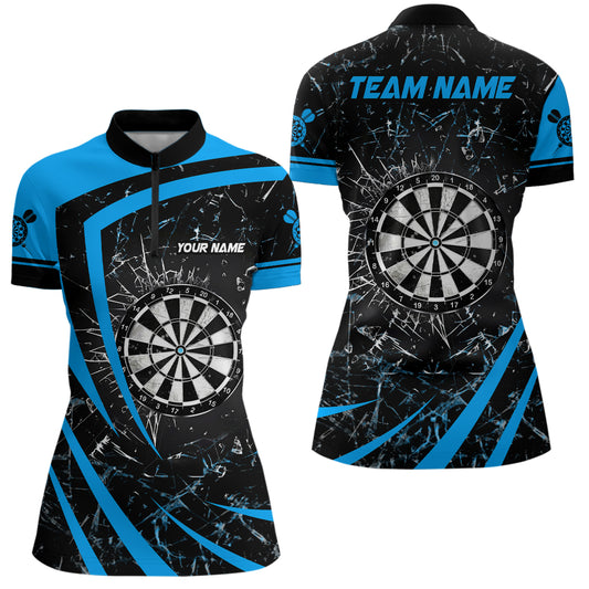 Personalized Blue Glass Break Dart Quarter-Zip Shirts Custom Dart Shirts For Women Dart Team Shirts VHM1158