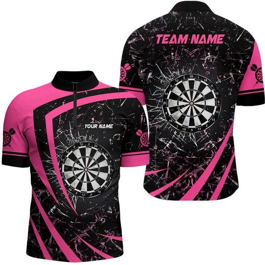 Personalized Pink Glass Break Dart Quarter-Zip Shirts Custom Dart Shirts For Men Dart Team Shirts VHM1159
