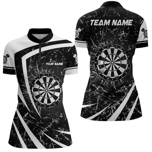 Personalized Black White Glass Break Dart Quarter Zip Shirts Custom Dart Shirt For Women Dart Jerseys VHM1162