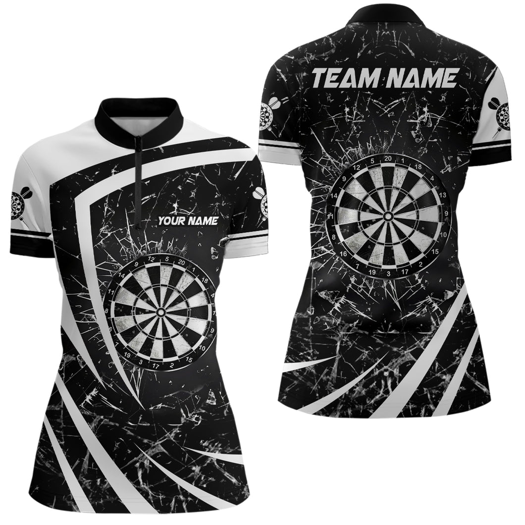 Personalized Black White Glass Break Dart Quarter Zip Shirts Custom Dart Shirt For Women Dart Jerseys VHM1162