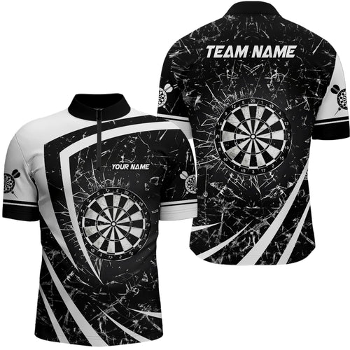 Personalized Black White Glass Break Dart Quarter Zip Shirts Custom Dart Shirt For Men Dart Jerseys VHM1162