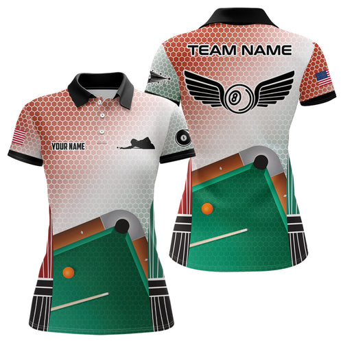 Personalized Brown Hive 8 Ball Wing Billiard 3D Polo Shirts For Women, Custom Name Pool Table Shirts VHM0444