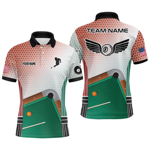 Personalized Brown Hive 8 Ball Wing Billiard 3D Polo Shirts For Men, Custom Name Pool Table Shirts VHM0444