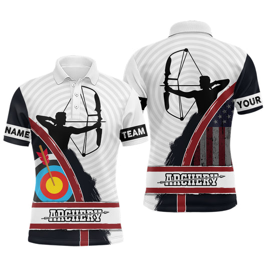 Personalized American Flag Silhouette Archery Polo Shirts For Men, Custom 3D Target Archery Shirts VHM0648