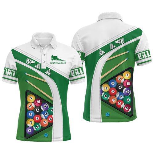 Personalized Green White Billiard Balls 3D Polo Shirts For Men, Custom 8 Ball Billiards Jerseys VHM0056