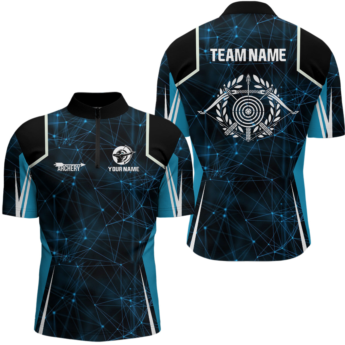 Personalized Blue 3D Target Archery Quarter-Zip Shirts For Men Custom Bow And Arrow Archery Shirts VHM0790