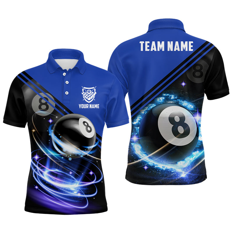 Personalized 8 Ball Billiard Blue 3D Polo Shirts For Men, Custom 8 Ball Pool Billiard Jerseys VHM0061