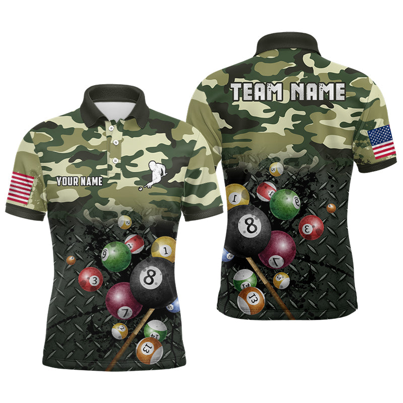 Personalized Billiard Camouflage Flag Polo Shirts For Men, Custom Billiard Pool Balls Jerseys VHM0064