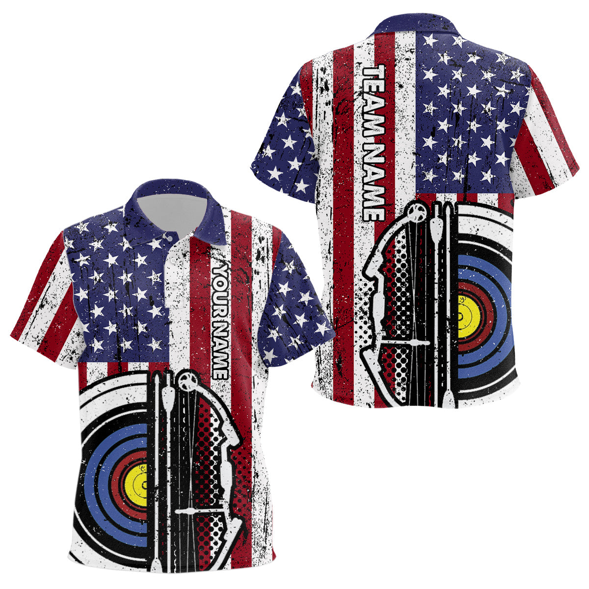 Personalized Retro American Flag 3D Target Archery Polo Shirts For Kids, Custom Archery Team Shirts VHM0679