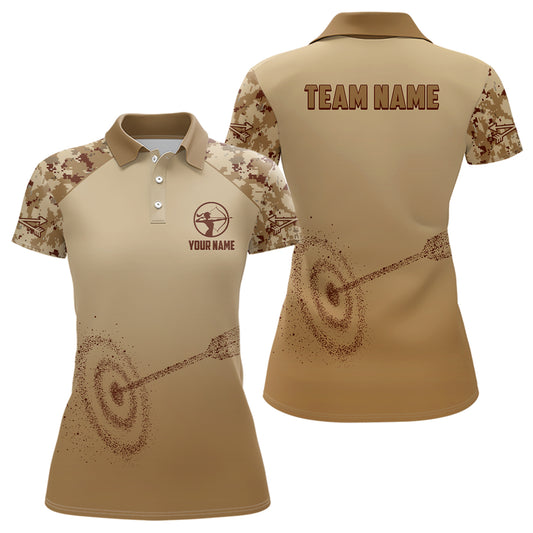 Personalized Light Brown Camo 3D Target Archery Polo Shirts For Women, Custom Archery Team Shirts VHM0687