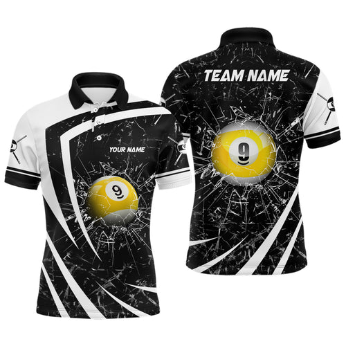 Personalized White Black Glass Break 9 Ball Pool 3D Polo Shirts For Men Billiard 9 Ball Team Shirts VHM1168