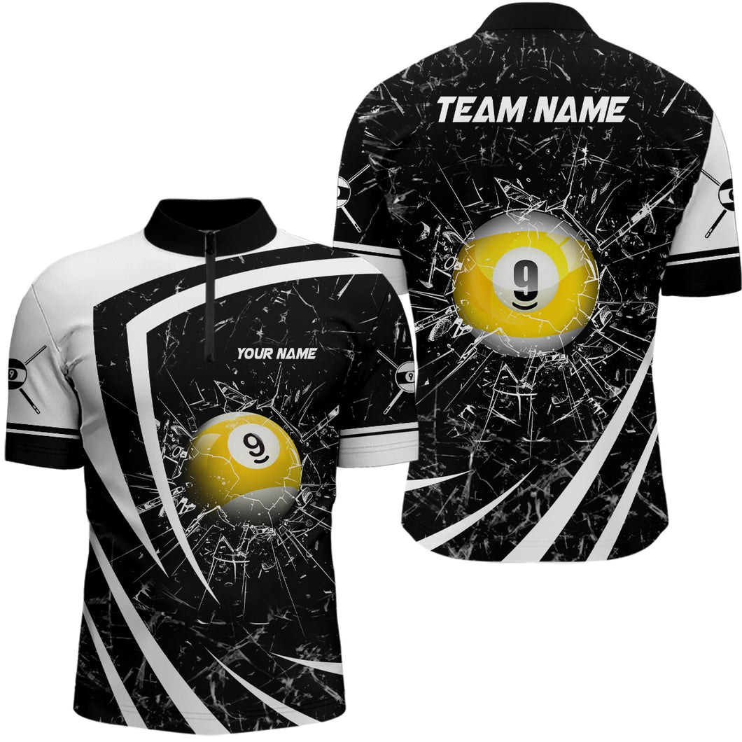 Personalized White Black Glass Break 9 Ball Pool Quarter Zip Shirts For Men 9 Ball Pool Team Shirts VHM1168