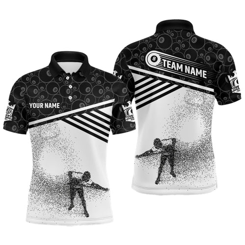 Personalized 8 Ball Pattern Billiard Polo Shirts For Men, Custom Pool Player Billiards Jerseys VHM0248