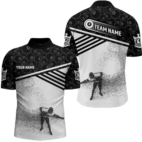 Custom 8 Ball Pattern Billiard Quarter-Zip Shirts For Men, Custom Pool Player Billiards Jerseys VHM0248
