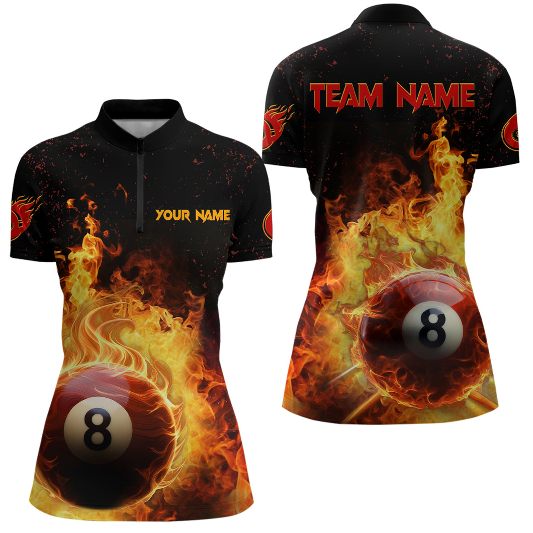 Personalized Fire 8 Ball Pool Black Billiard 3D Quarter-Zip Shirts For Women, Billiard Team Shirts VHM0504