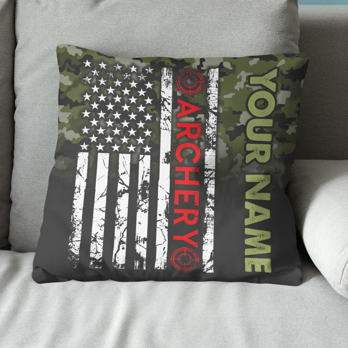 Personalized Green Camouflage US Flag Archery Pillows Best Archery Gifts VHM0849