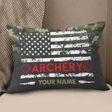 Load image into Gallery viewer, Personalized Green Camouflage US Flag Archery Pillows Best Archery Gifts VHM0849