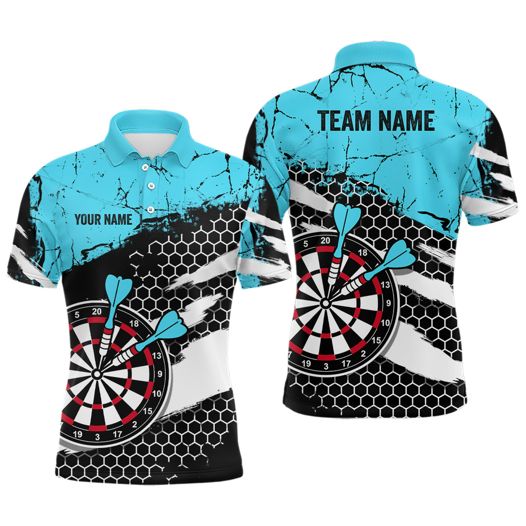 Blue Grunnge Hive Pattern Darts Polo Shirts For Men, Dart Team Jerseys Custom Mens Dart Apparel VHM1112