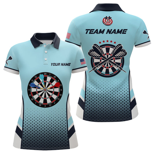 Personalized Blue American Flag Darts Polo Shirts Custom Dart Shirts For Women Dart Team Jerseys VHM1110