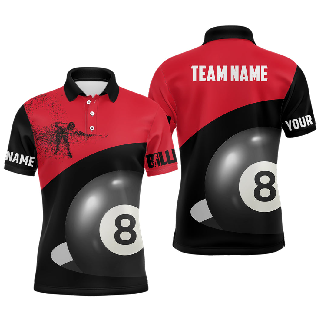 Personalized 3D Funny Billiard Player 8 Ball Pool Red Black Polo Shirts For Men, Billiards Jerseys VHM0508