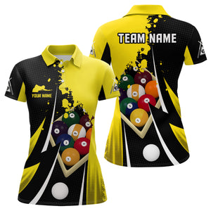 Personalized 9 Ball Pool Billiard Balls 3D Black Yellow Polo Shirts For Women, 9 Ball Billiard Shirts VHM0514