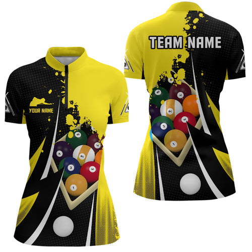 Personalized Customized 9 Ball Pool Billiard Balls 3D Black Yellow Quarter-Zip Shirts For Women VHM0514