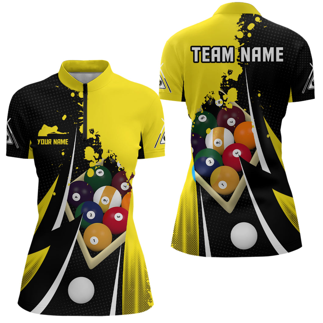 Personalized Customized 9 Ball Pool Billiard Balls 3D Black Yellow Quarter-Zip Shirts For Women VHM0514