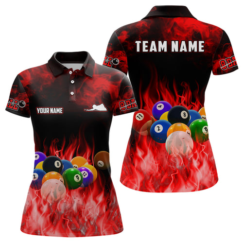 Personalized Billiard Balls Flame Billiard Red 3D Polo Shirts For Women, Custom 8 Ball Pool Jerseys  VHM0517