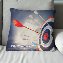 Load image into Gallery viewer, Personalized Flaming Arrow Archery Pillow Custom Pillow Top Archery Gift VHM0859