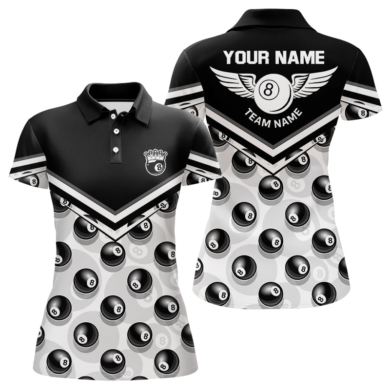 Personalized Billiard 8 Ball Pattern Polo Shirts For Women, Custom Pool Billiards Jerseys VHM0078