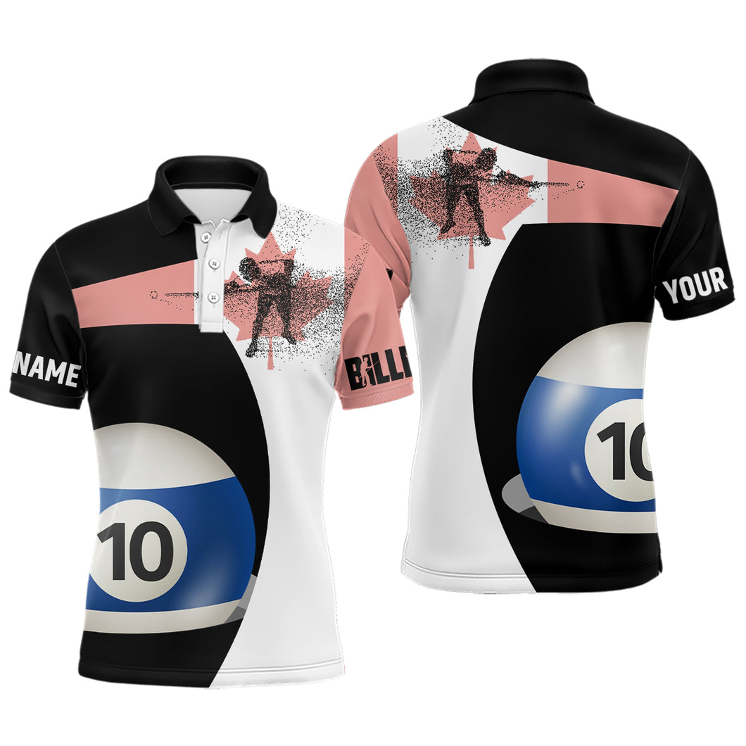 Personalzied Canadian Flag 10 Ball Billiard 3D Polo Shirts For Men, Custom 10 Ball Pool Jerseys VHM0958