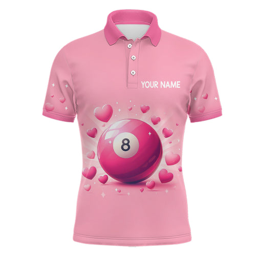 Personalized Pink Valentine 8 Ball Billiard 3D Polo Shirts For Men, Custom Billiard Valentine Gifts VHM0963