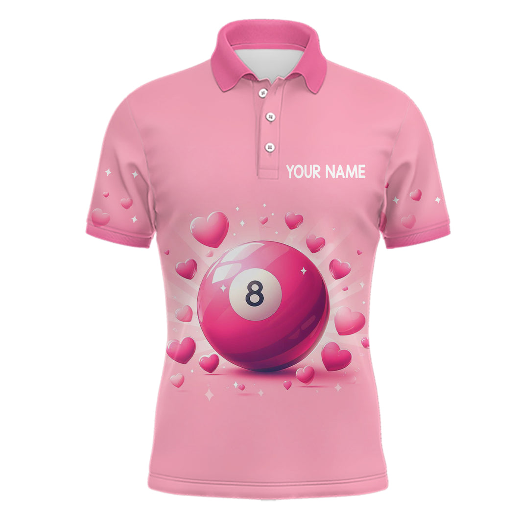 Personalized Pink Valentine 8 Ball Billiard 3D Polo Shirts For Men, Custom Billiard Valentine Gifts VHM0963