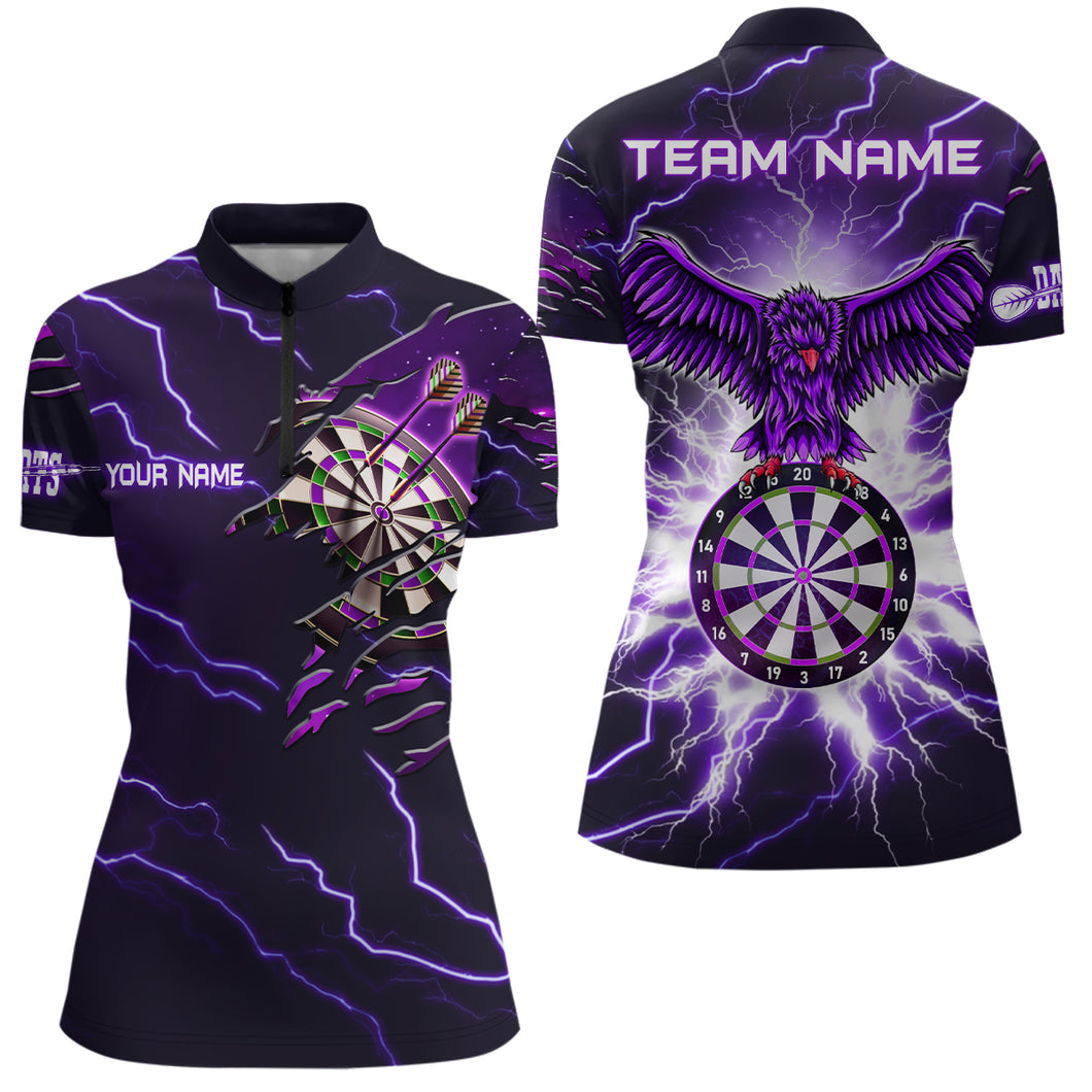 Personalized Thunder Purple Eagle Dart Quarter-Zip For Women Shirts Custom Womens Dart Team Shirts VHM1120