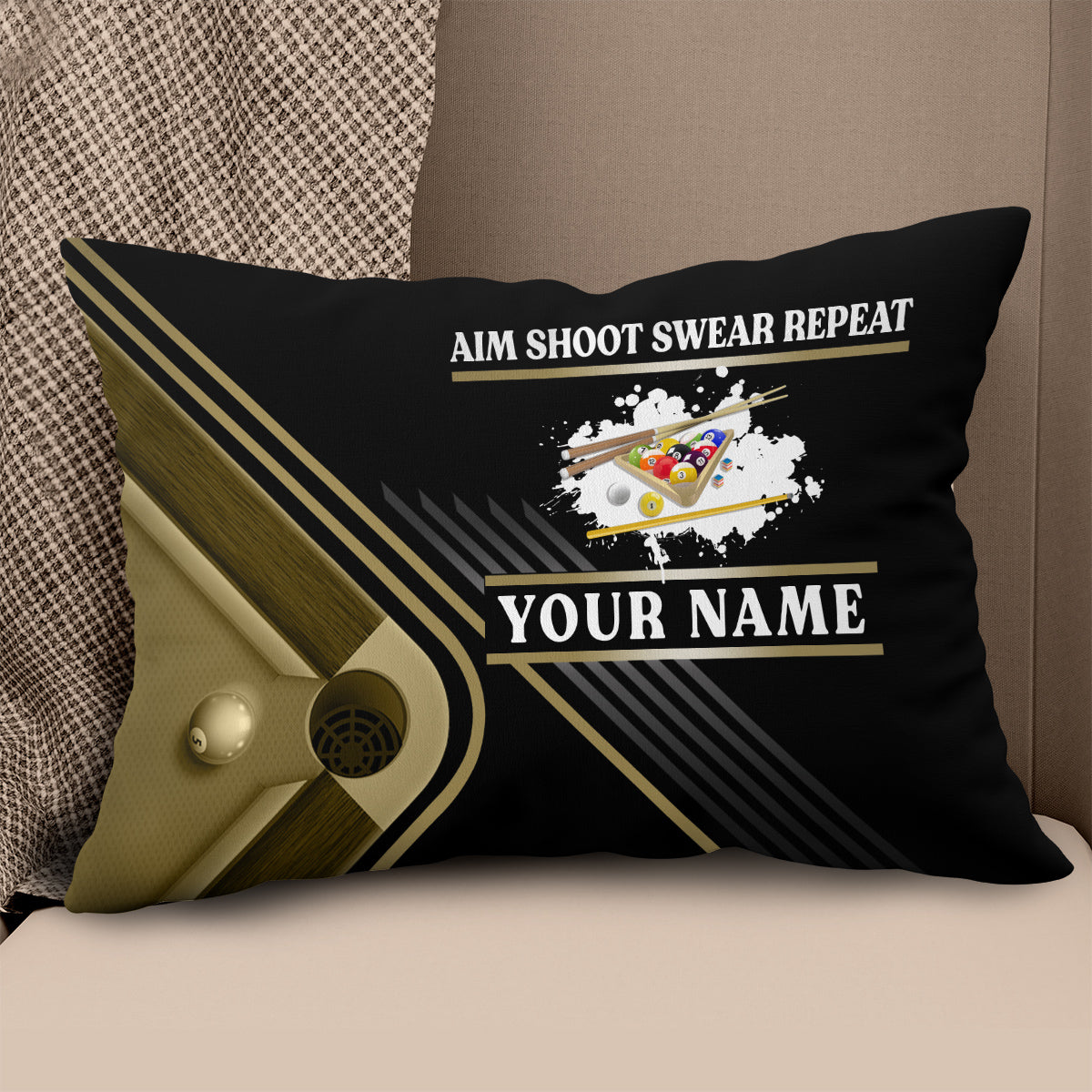 Billiard Aim Shoot Swear Repeat Pillow Custom Gifts For Billiard Players VHM0878