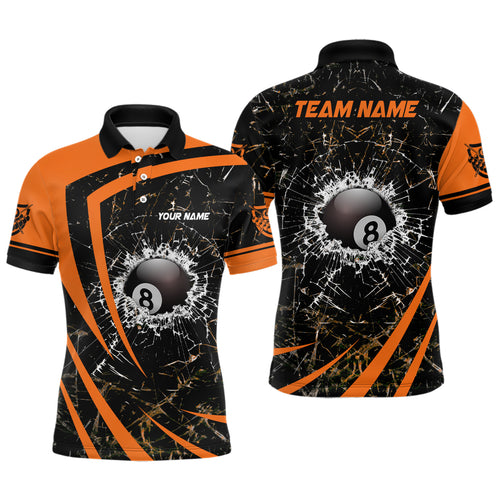 Personalized Orange Glass Break 8 Ball Billiard 3D Polo Shirts For Men, Custom 8 Ball Pool Jerseys VHM0975