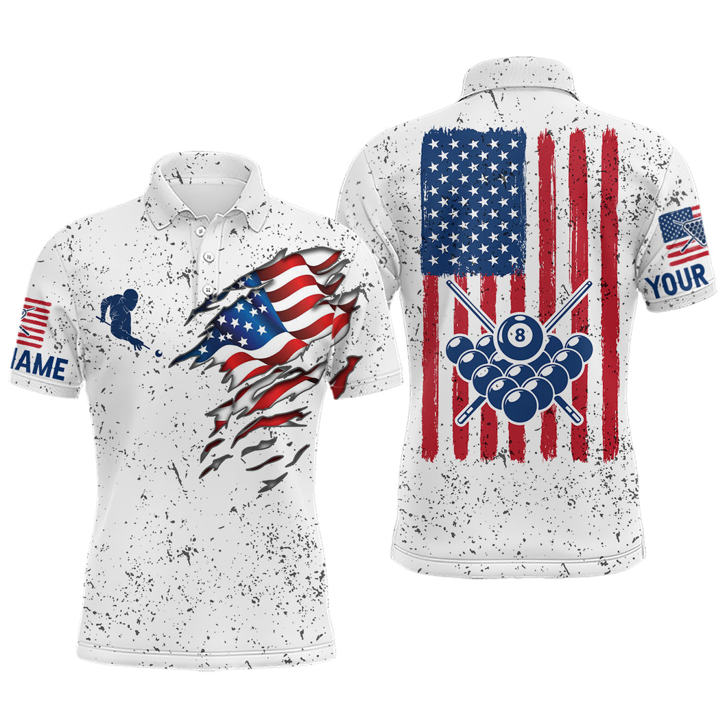 Personalized Billiard Balls US Flag White Grunge Polo Shirts For Men, Custom Player Billiards Shirts VHM0097